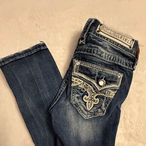 Miss Me Blue Straight Leg Jeans with Silver Accents